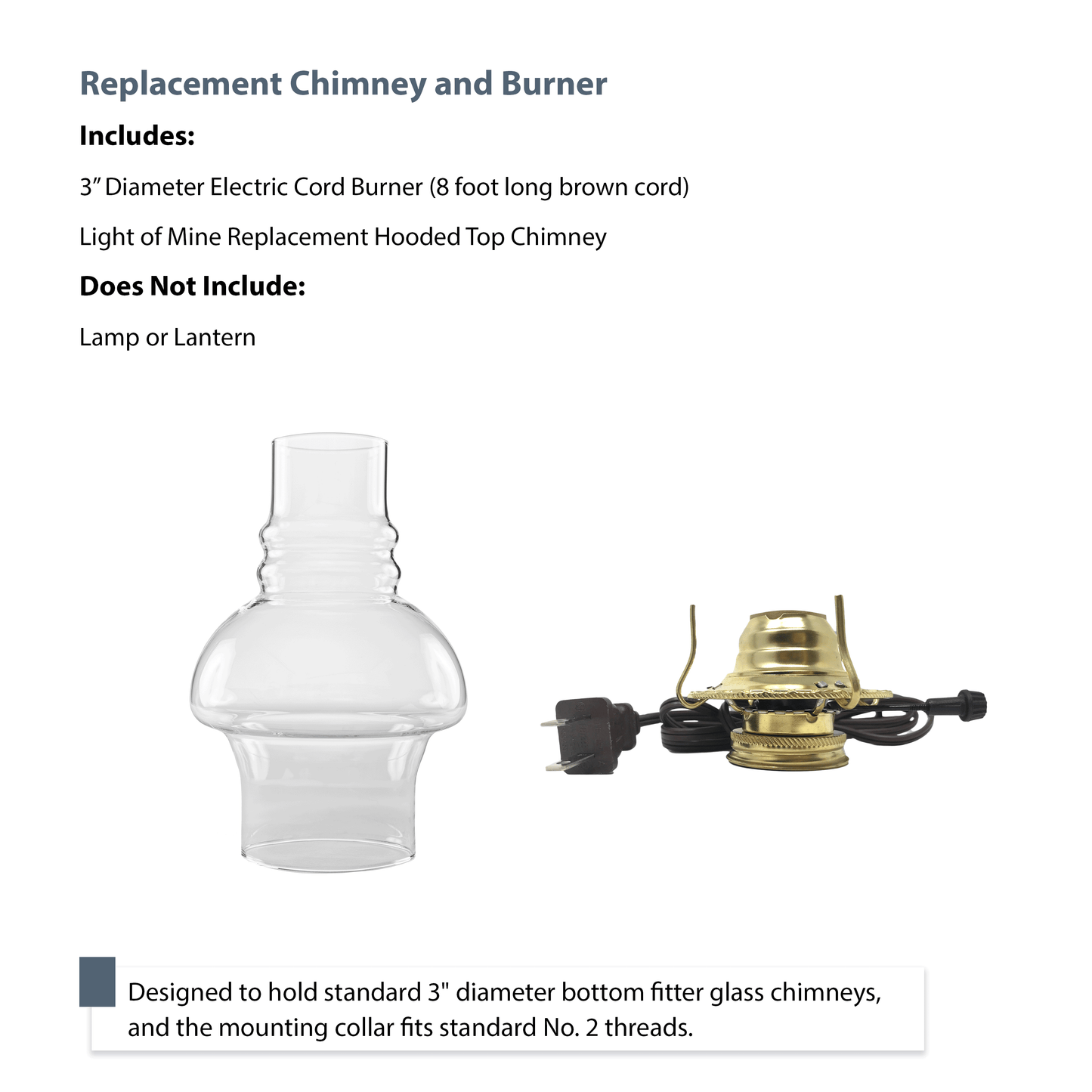 Light Of Mine - 3" x 7" Hooded Replacement Chimney for Oil Lamps with Electric Brown Cord Burner (3" x 7" Hooded Chimney)