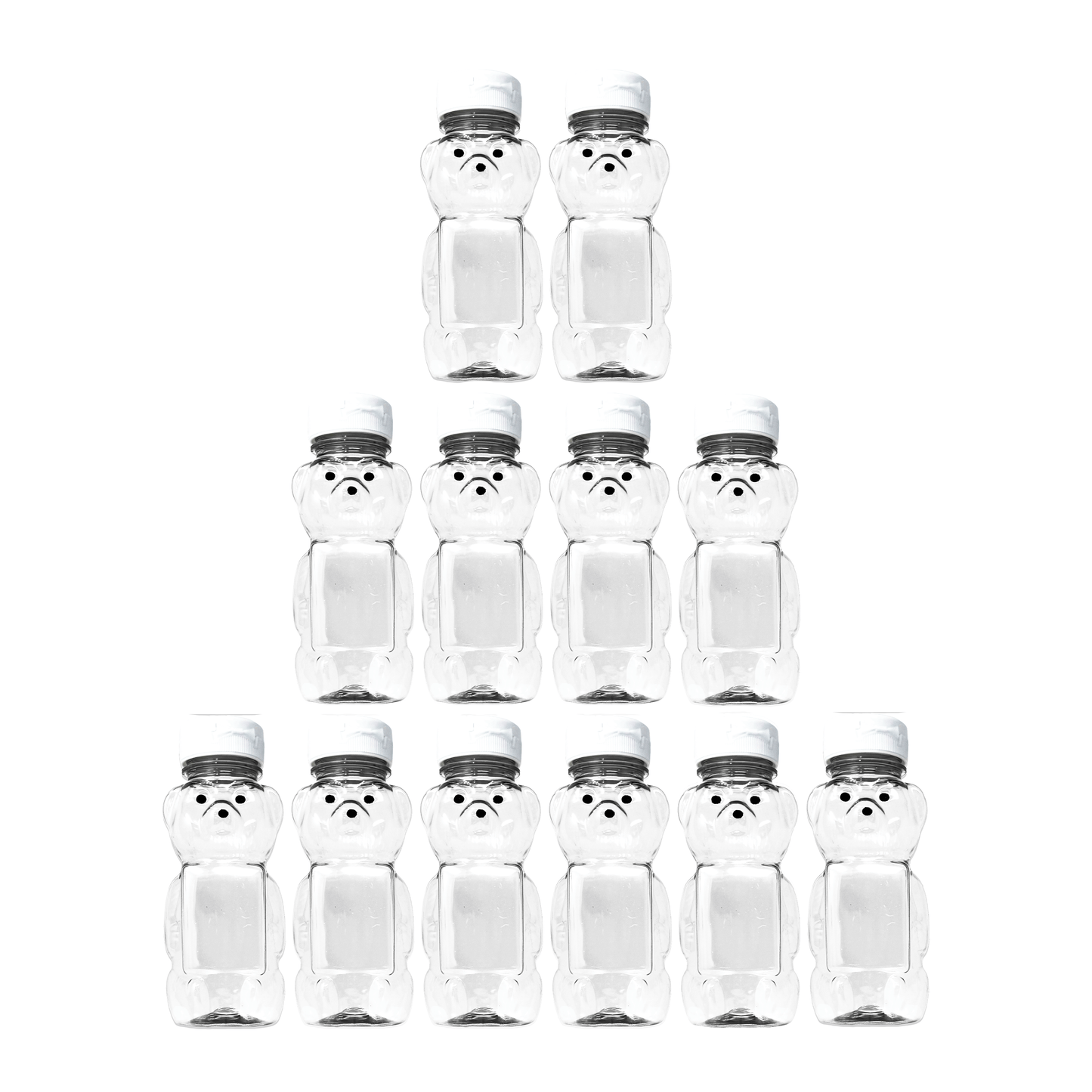 Clearview Containers - 12 Pack of 12 Ounce Clear Honey Bears with Sealable White Flip Top Lids (12 oz. Clear Bear, 12pk, White)