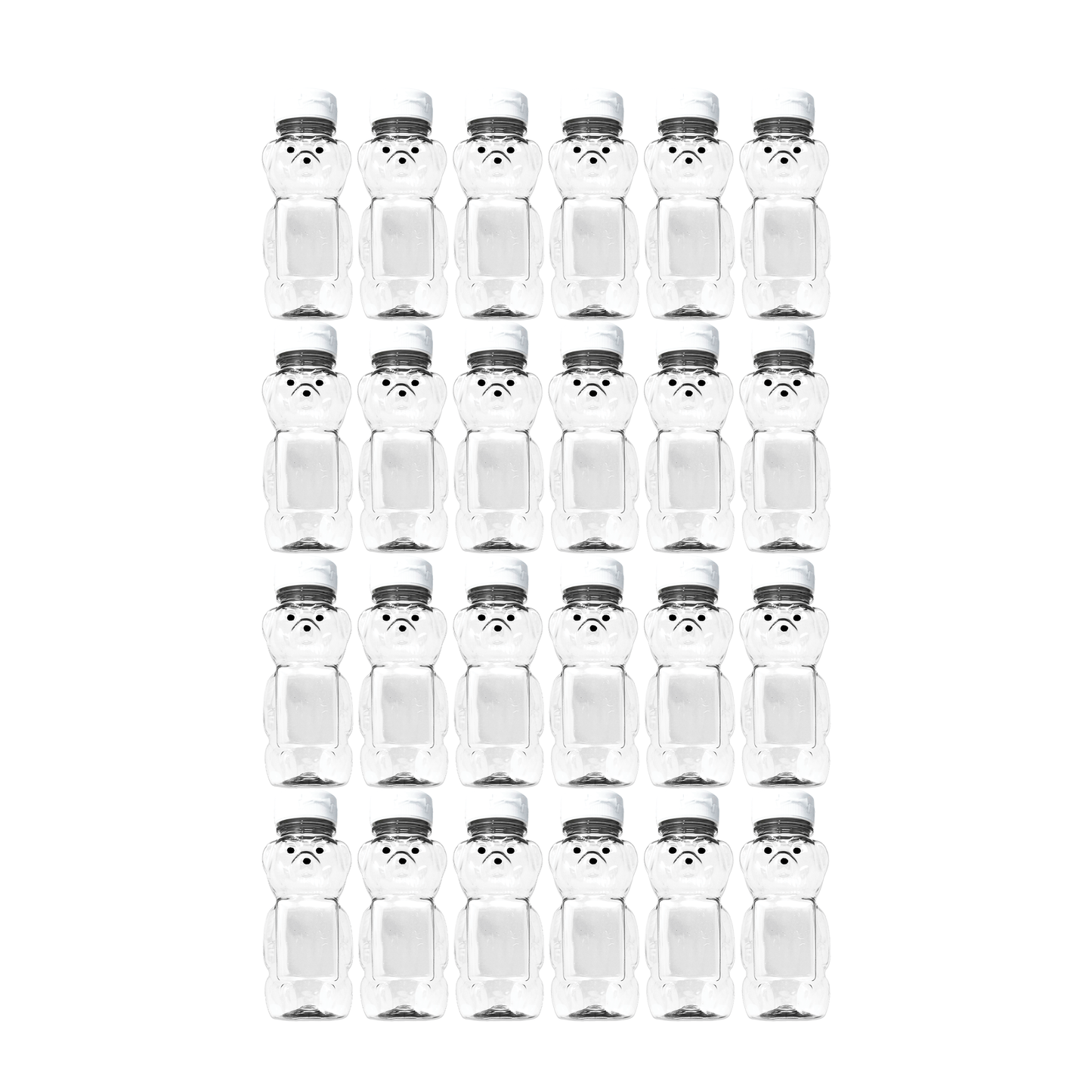 Clearview Containers - 24 Pack of 12 Ounce Clear Honey Bears with Sealable White Flip Top Lids (12 oz. Clear Bear, 24pk, White)