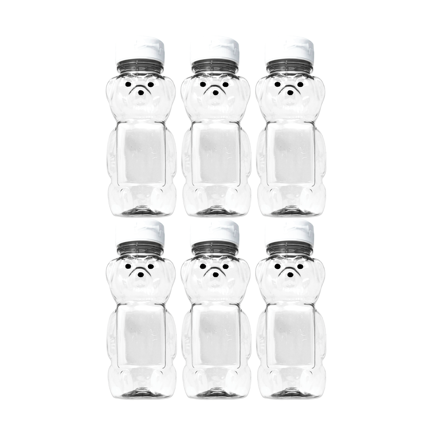 Clearview Containers - 6 Pack of 12 Ounce Clear Honey Bears with Sealable White Flip Top Lids (12 oz. Clear Bear, 6pk, White)