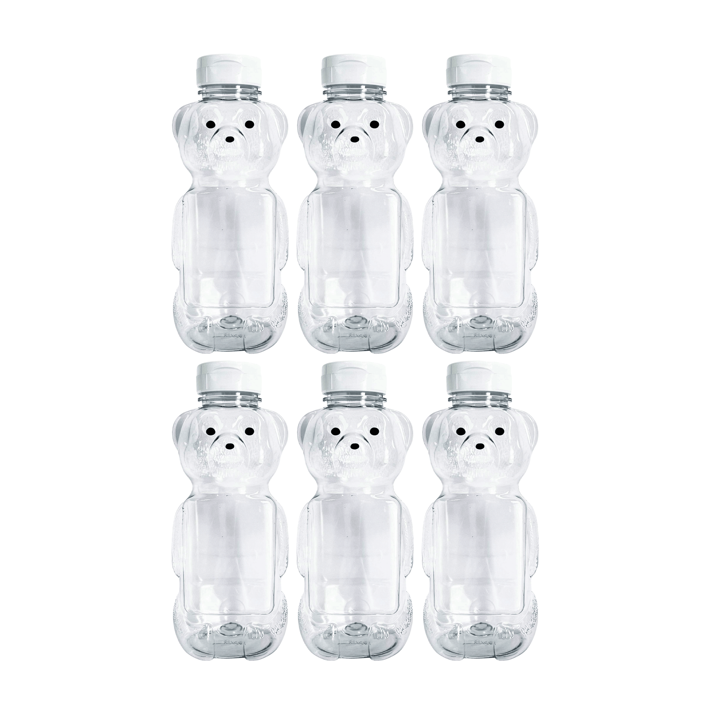 Clearview Containers - 6 Pack of 24 Ounce Honey Bears with Sealable White Flip Top Lids (24 oz. Bear, 6pk, White)