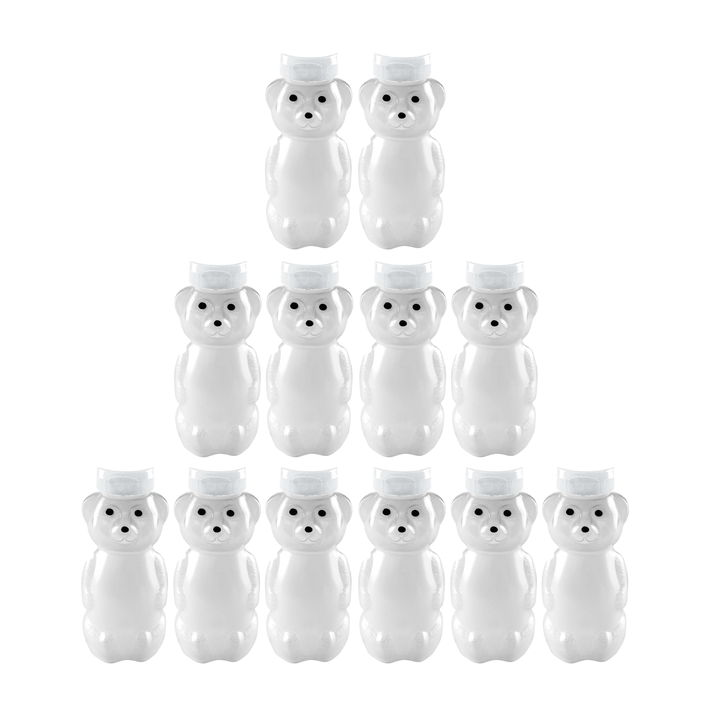 Clearview Containers - 12 Pack of 12 Ounce Cloudy Honey Bears with Sealable White Flip Top Lids (12 oz. Cloudy Bear, 12pk, White)