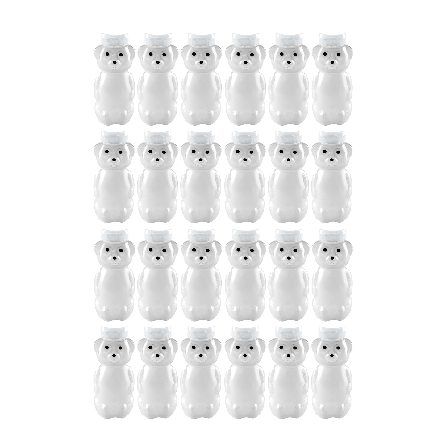 Clearview Containers - 24 Pack of 12 Ounce Cloudy Honey Bears with Sealable White Flip Top Lids (12 oz. Cloudy Bear, 24pk, White)