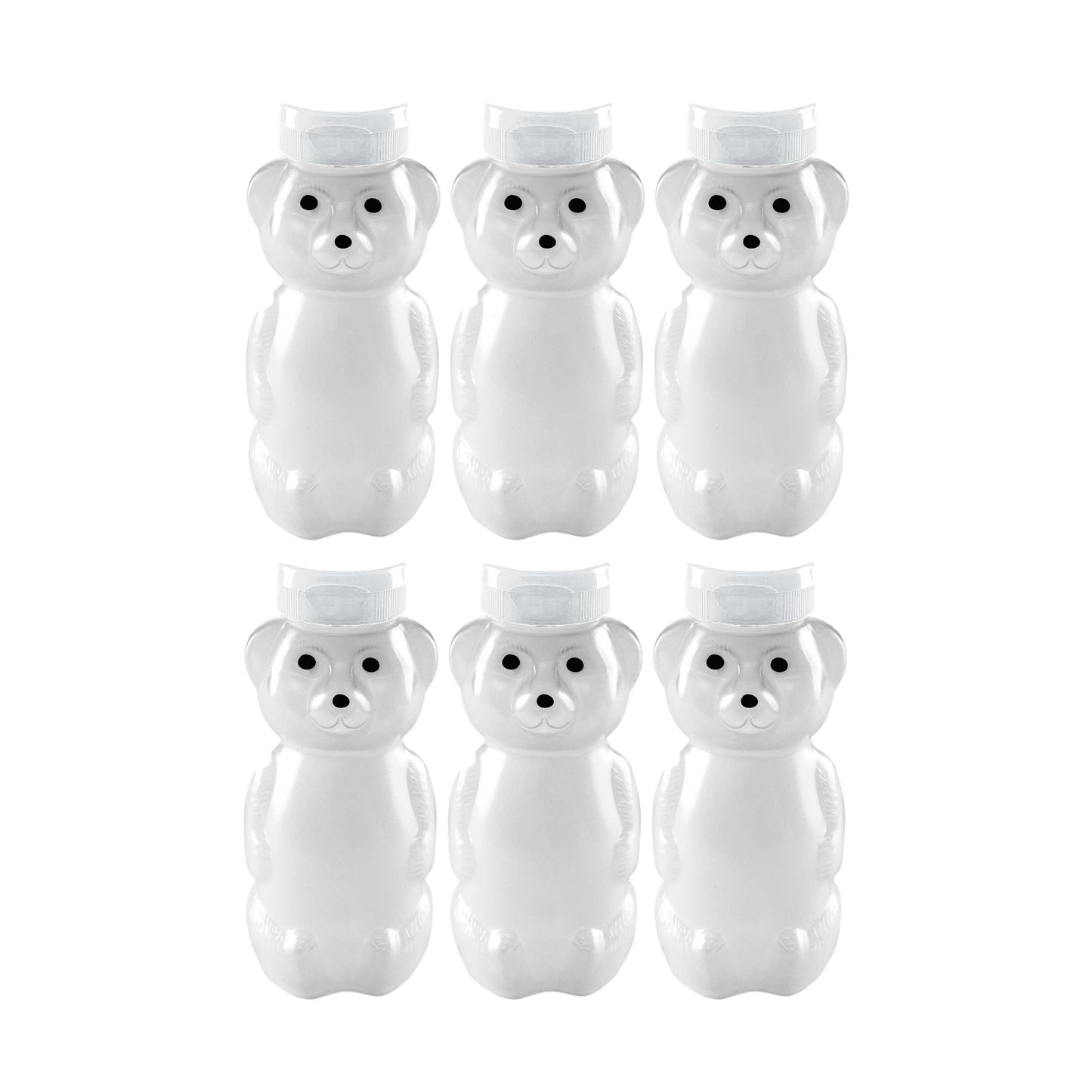 Clearview Containers - 12oz Cloudy Honey Bears 6 Pack with Sealable Flip Top White Lids (12oz Translucent, White, 6 Pack)