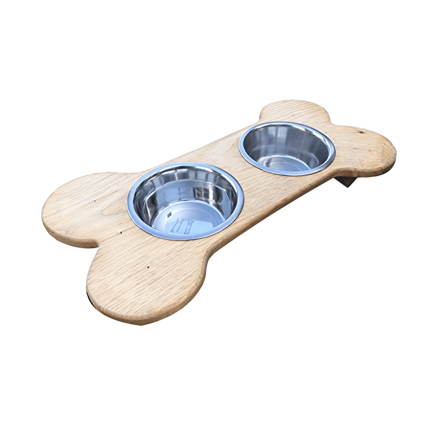 Good Wood - Primitive Bone Shaped Solid Oak Wood Dog Bowl Stand for Medium Small Dogs Rustic Natural Made in the USA, Wooden Feeder Dish Holder