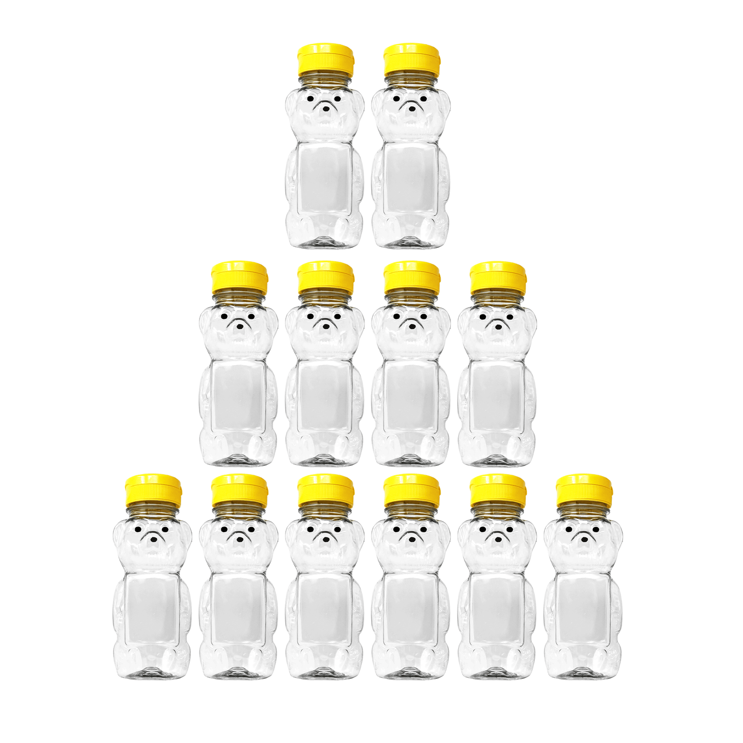 Clearview Containers - 12 Pack of 12 Ounce Clear Honey Bears with Sealable Yellow Flip Top Lids (12 oz. Clear Bear, 12pk, Yellow)