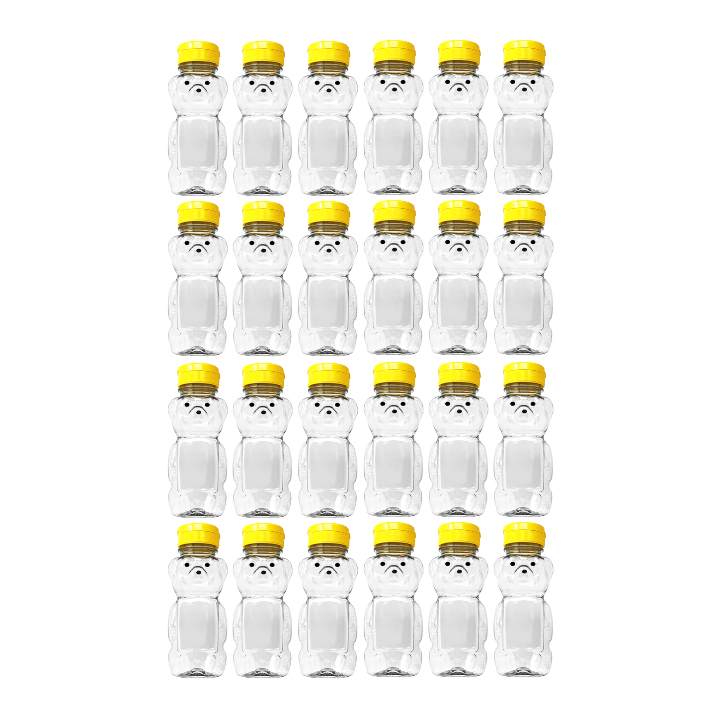 Clearview Containers - 24 Pack of 12 Ounce Clear Honey Bears with Sealable Yellow Flip Top Lids (12 oz. Clear Bear, 24pk, Yellow)
