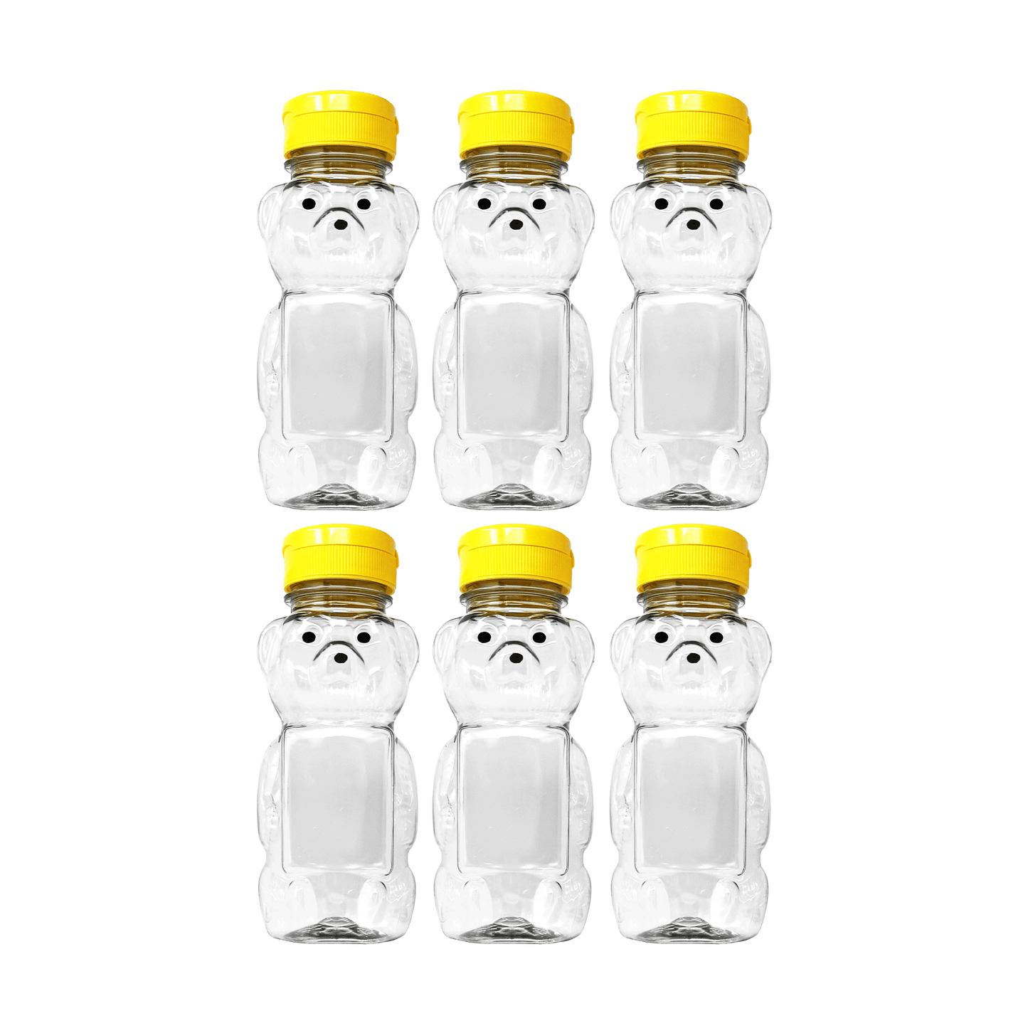 Clearview Containers - 6 Pack of 12 Ounce Clear Honey Bears with Sealable Yellow Flip Top Lids (12 oz. Clear Bear, 6pk, Yellow)
