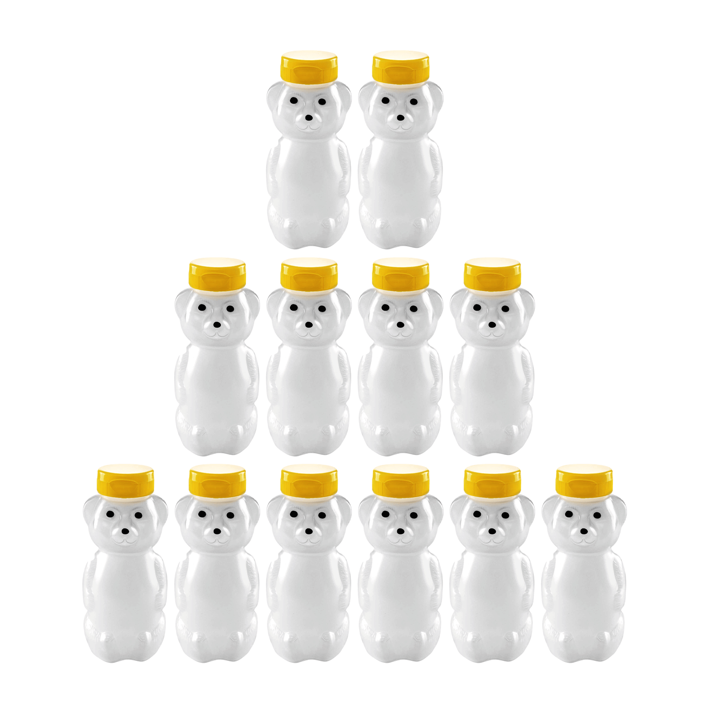 Clearview Containers - 12 Pack of 12 Ounce Cloudy Honey Bears with Sealable Yellow Flip Top Lids (12 oz. Cloudy Bear, 12pk, Yellow)