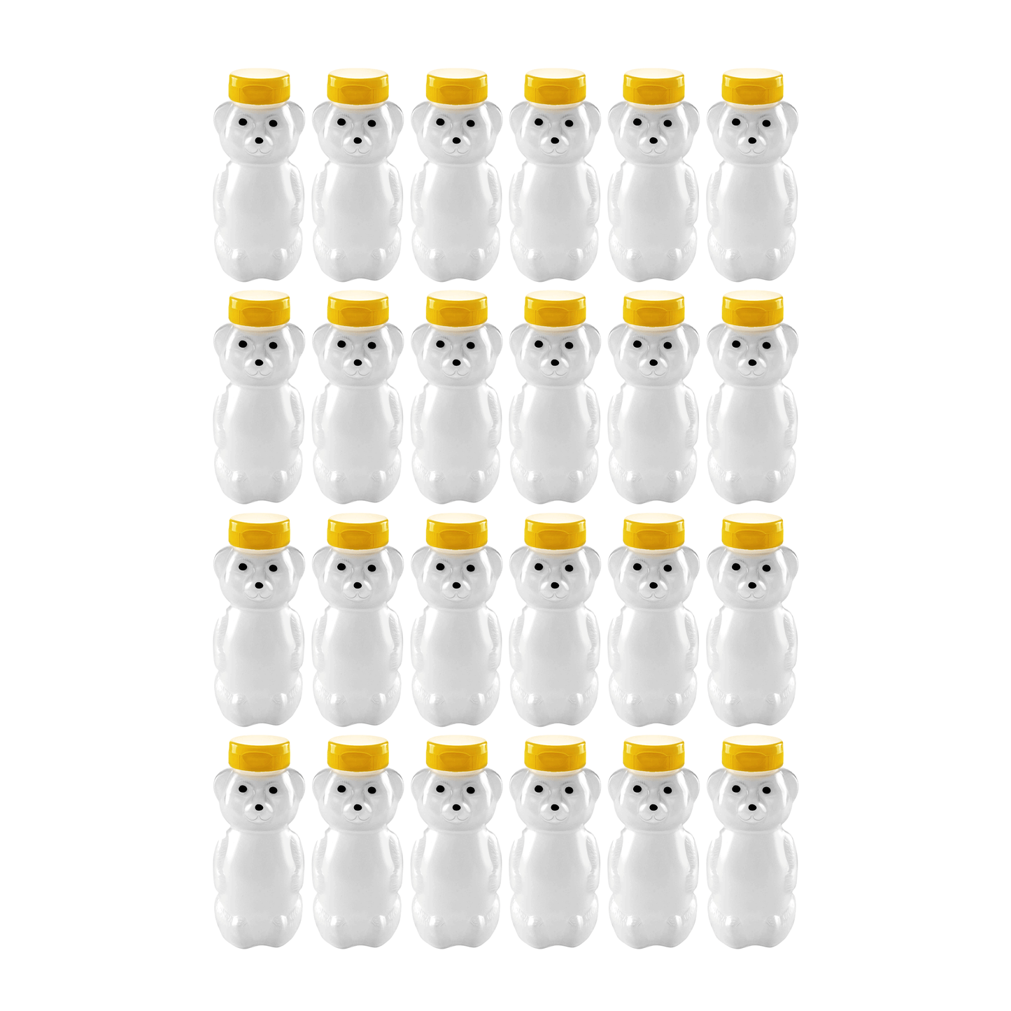 Clearview Containers - 24 Pack of 12 Ounce Cloudy Honey Bears with Sealable Yellow Flip Top Lids (12 oz. Cloudy Bear, 24pk, Yellow)