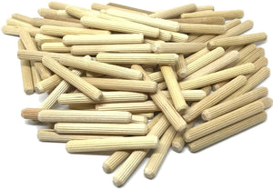 100 Pack 1/4" x 1 1/2" Wooden Dowel Pins Wood Kiln Dried Fluted and Beveled, Made of Hardwood in U.S.A.