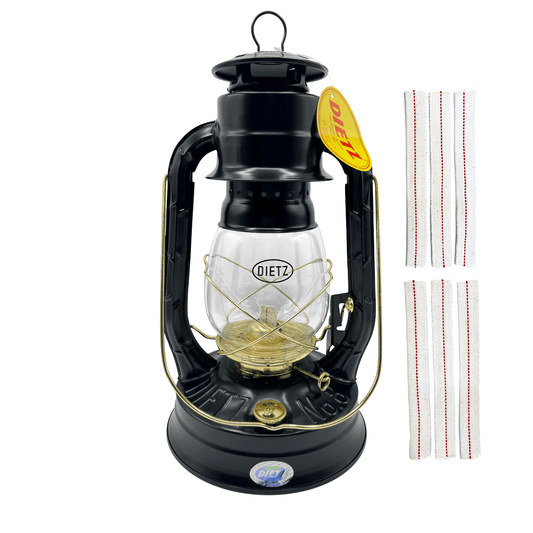 Light Of Mine - Dietz #08 Air Pilot Black with Gold Trim Oil Lantern with Replacement Wick Strips (Black with Gold Trim)