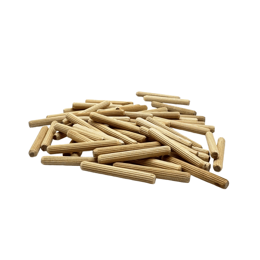 100 Pack 1/4" x 2" Wooden Dowel Pins Wood Kiln Dried Fluted and Beveled, Made of Hardwood in U.S.A.