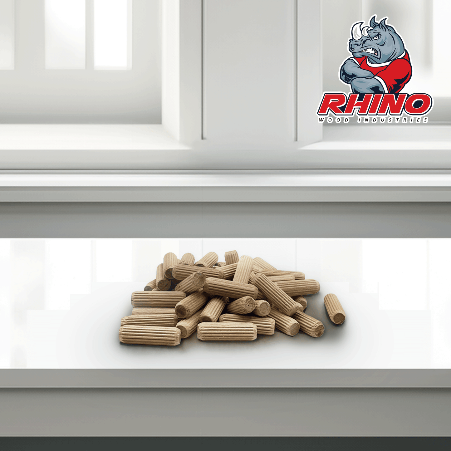 Rhino Wood Industries - 3/8" x 1 1/4" - 100 Pack Wooden Dowel Pins - Kiln Dried, Fluted, and Beveled (3/8" x 1 1/4", 100pk)