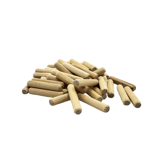 100 Pack 3/8" x 2" Wooden Dowel Pins Wood Kiln Dried Fluted and Beveled, Made of Hardwood in U.S.A.