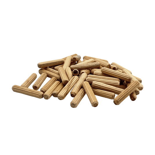 Wood Dowels 100 Pins 6mm 15/64" x 1 1/4" 100 Pack #1 Best Fluted Wooden Dowel Pins in Reusable Bag Chamfered Beveled Edges Made In the U.S.A.