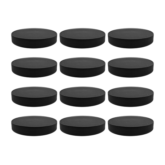 Clearview Containers - 110mm Black Plastic 12 Pack Replacement Lids with Leak Proof Liner - 110/400 Plastic Replacement Lids (12pk, Black Lids)