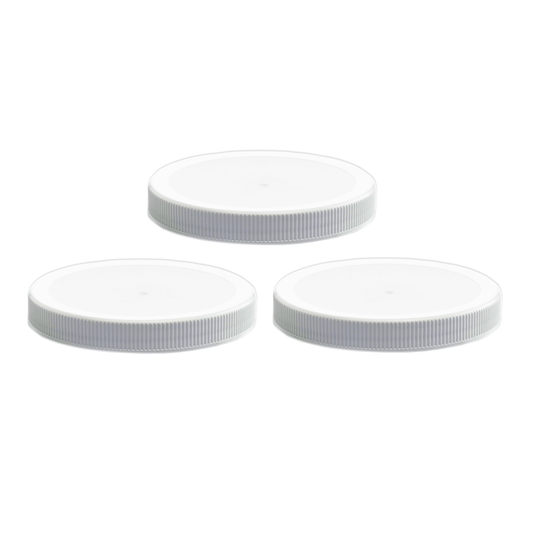 Clearview Containers 110/400 Plastic Replacement Lids | 110mm Caps w/Leak Proof Liner | For Large Glass or Plastic Wide Mouth Jar | Made in the U.S.A.| Food-Grade Storage Caps for Canning Jars (3)