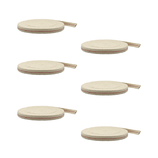 Light of Mine - 1/2" Inch 33' Foot, 100% Cotton Flat Wick - 6 Pack for Paraffin Oil, Kerosene Based Lanterns, and Oil Lamps with Genuine Red Stitch (1/2" - 33' Roll, 6pk)