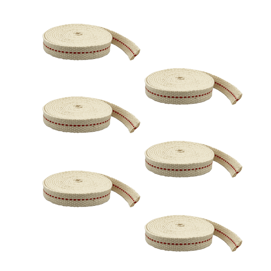 Light of Mine - 1/2" Inch 6' Foot, 100% Cotton Flat Wick - 6 Pack, for Paraffin Oil, Kerosene Based Lanterns, and Oil Lamps with Genuine Red Stitch (1/2" - 6' Roll, 6 Pack)