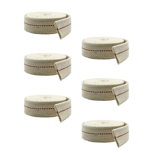 Light of Mine - 1" Inch 6' Foot, 100% Cotton Flat Wick - 6 Pack, for Paraffin Oil, Kerosene Based Lanterns, and Oil Lamps with Genuine Red Stitch (1" - 6' Roll, 6 Pack)