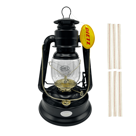 Light of Mine - Dietz #01 Little Wizard Black with Gold Trim Oil Lantern with 5/8" Replacement Wick Strips (#01, Black & Gold)