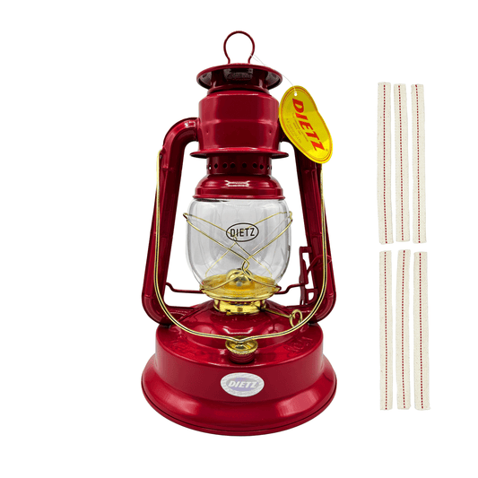 Light Of Mine - Dietz #01 Little Wizard Red with Gold Trim Oil Lantern with 5/8" Replacement Wick Strips (#01, Red with Gold Trim)