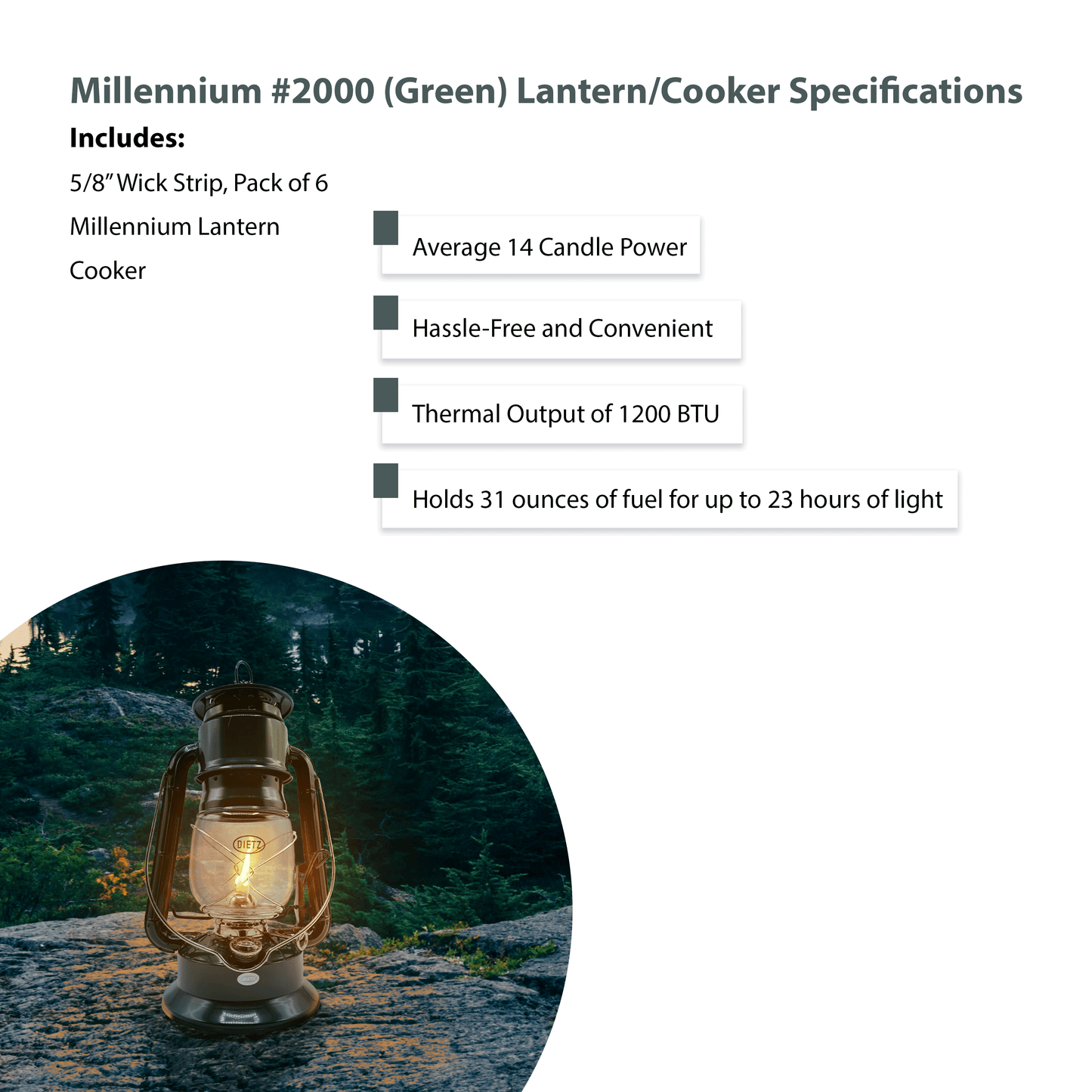Light Of Mine - Dietz #2000 Millennium Cooker Green Oil Lantern with 5/8" Replacement Wick Strips (Green)