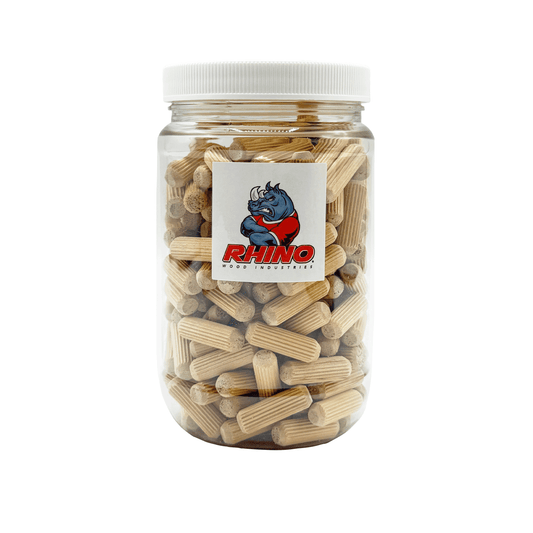 Rhino Wood Industries - 5/16" x 1" - 200 Pack Wooden Dowel Pins in Plastic Jar - Kiln Dried, Fluted, and Beveled (5/16" x 1", 200pk, Jar)