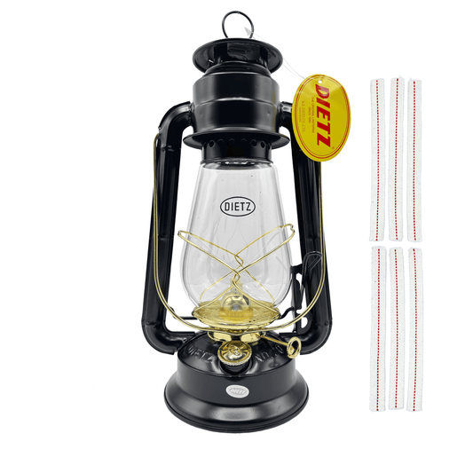 Light Of Mine - Dietz #20 Junior Black with Gold Trim Oil Lantern with 5/8" Replacement Wick Strips (Black with Gold Trim)