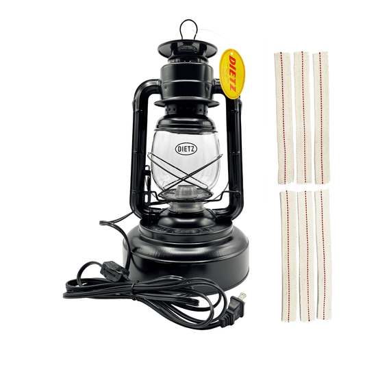 Light of Mine - Dietz #2500 Jupiter Plain Black Oil Lantern with 7/8" Replacement Wick Strips (#2500, Electric Burner Black)
