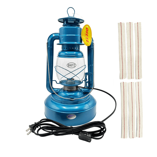 Light Of Mine - Dietz #2500 Jupiter Blue Oil Lantern with 7/8" Replacement Wick Strips and Conversion Kit for Electric Burner (Blue, Electric)
