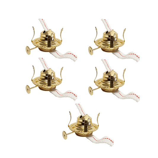 Light Of Mine - 5 Pack of #2 Brass Plated Burners with Nonremovable Reduction Ring for Antique Hurricane Lamps (NO2, 5pk)