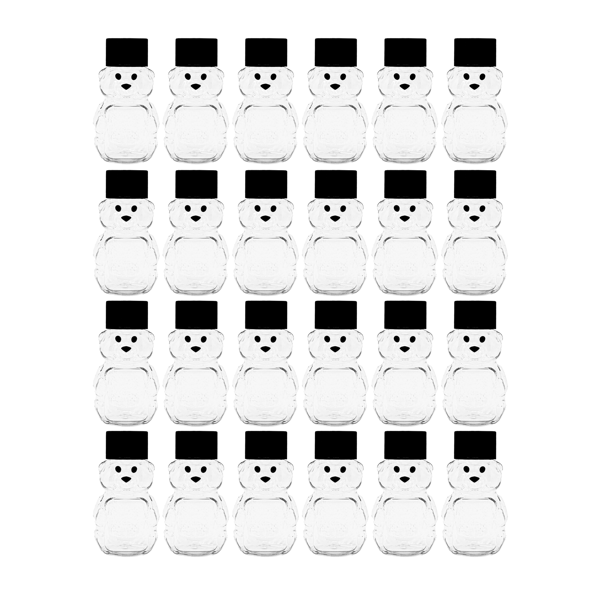 Clearview Containers - 2 Ounce Honey Bears with Sealable Black Screw Top Lid - 24 Pack (2 oz. Bear, 24pk, Black)