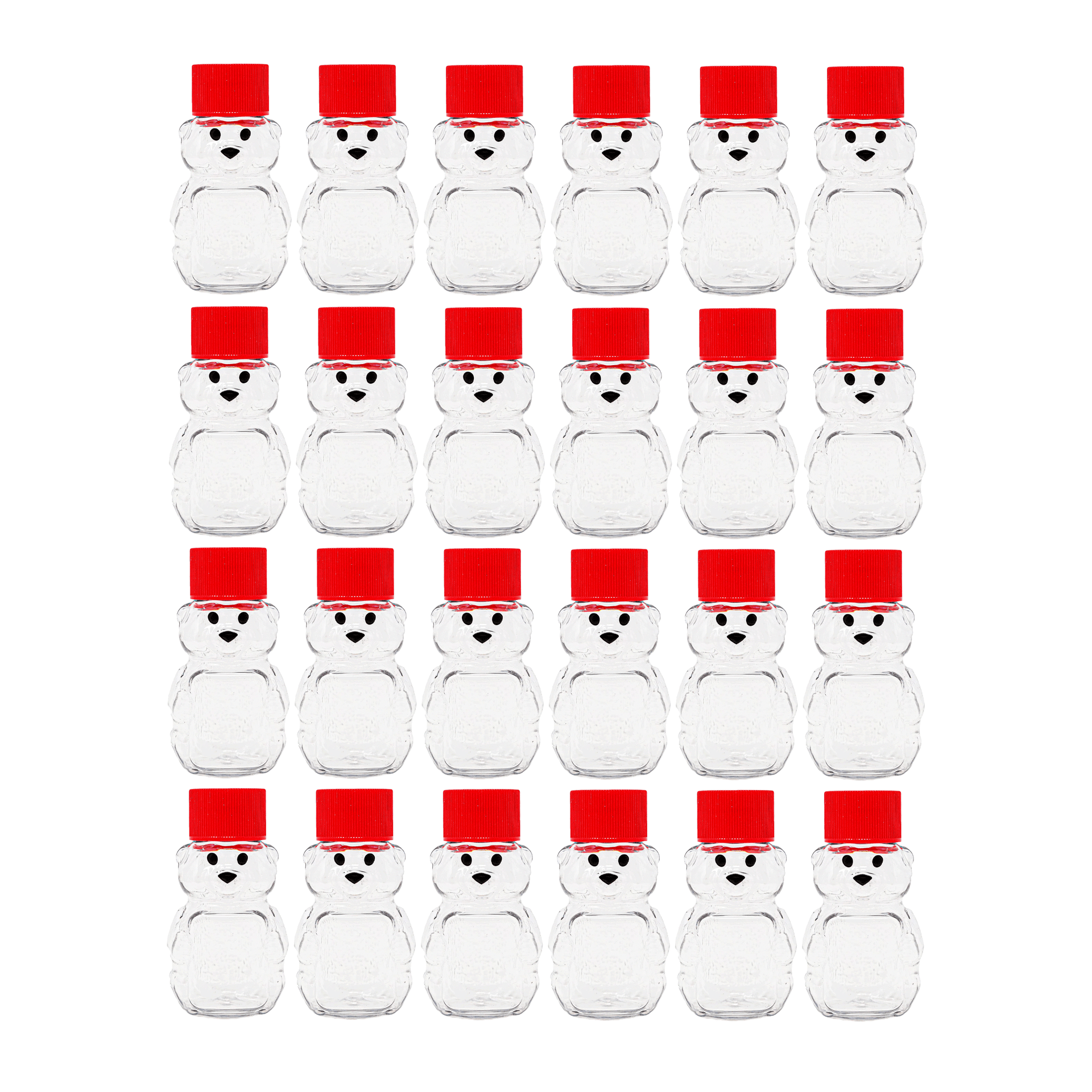 CLEARVIEW CONTAINERS - 2 Ounce Honey Bears with Sealable Red Screw Top Lid - 24 Pack (2 oz. Bear, 24pk, Red)