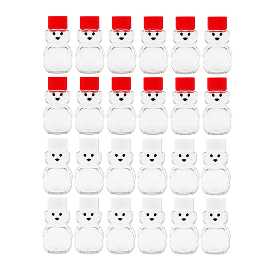 Clearview Containers - 2 Ounce Honey Bears with Sealable Red and White Screw Top Lids - 24 Pack (2 oz. Bear, 24pk, Red/White)