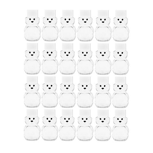 24 Pack of 2 oz. Honey Bear Plastic Squeeze Bottle with Screw Cap Small Miniature 2 3/4" Jar Container Wedding Party Favors (White)