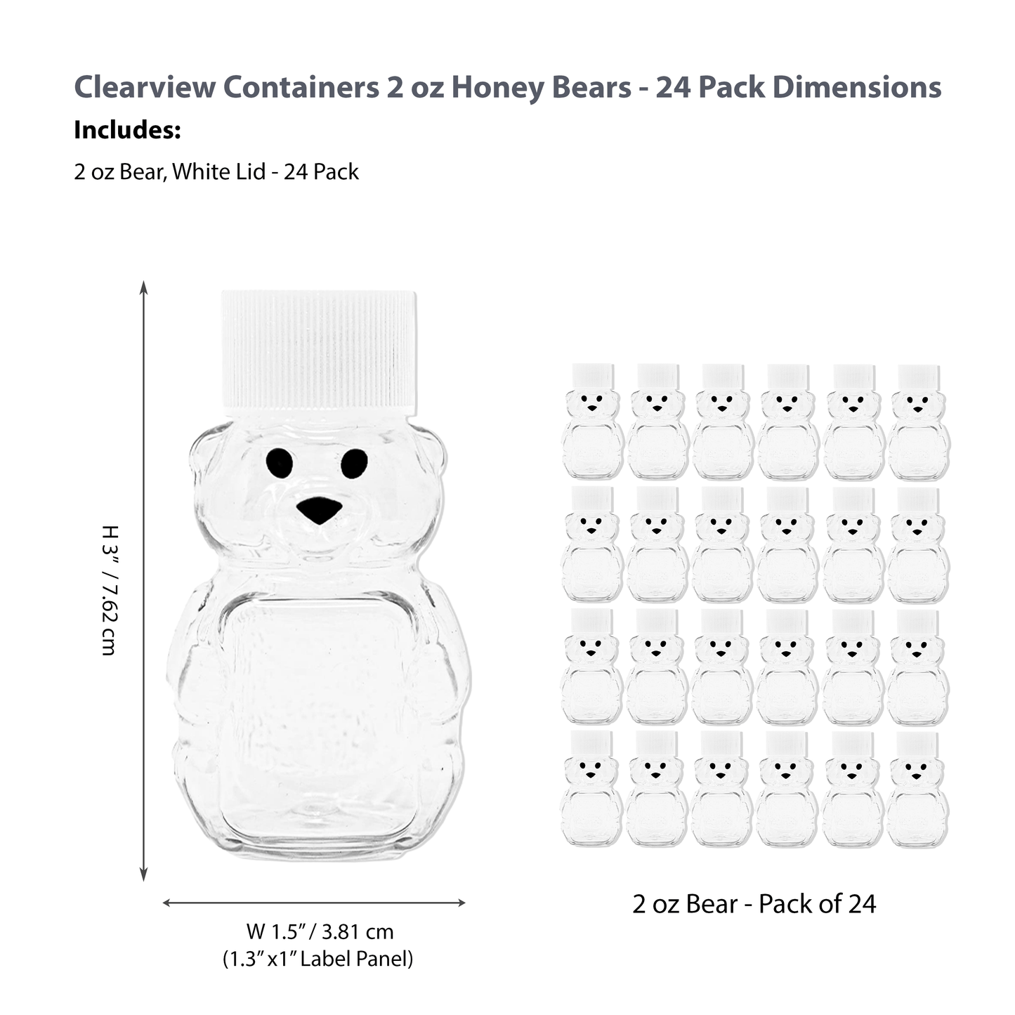 24 Pack 2 oz. Honey Bear Plastic Bottle White Cap Small Party Wedding Favors