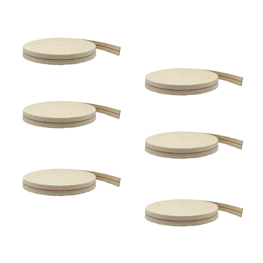 Light of Mine - 3/4" Inch 33' Foot, 100% Cotton Flat Wick - 6 Pack for Paraffin Oil, Kerosene Based Lanterns, and Oil Lamps with Genuine Red Stitch (3/4" - 33' Roll, 6pk)