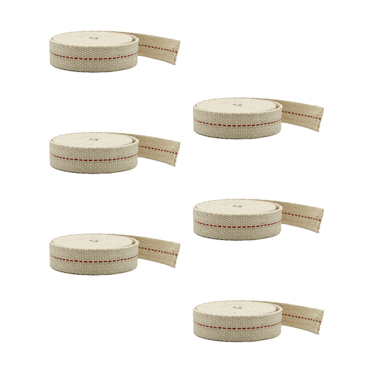 Light of Mine - 3/4" Inch 6' Foot, 100% Cotton Flat Wick - 6 Pack, for Paraffin Oil, Kerosene Based Lanterns, and Oil Lamps with Genuine Red Stitch (3/4" - 6' Roll, 6 Pack)