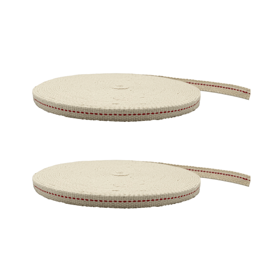 Light of Mine - 3/8" Inch 33' Foot, 100% Cotton Flat Wick - 2 Pack for Paraffin Oil, Kerosene Based Lanterns, and Oil Lamps with Genuine Red Stitch (3/8" - 33' Roll, 2pk)