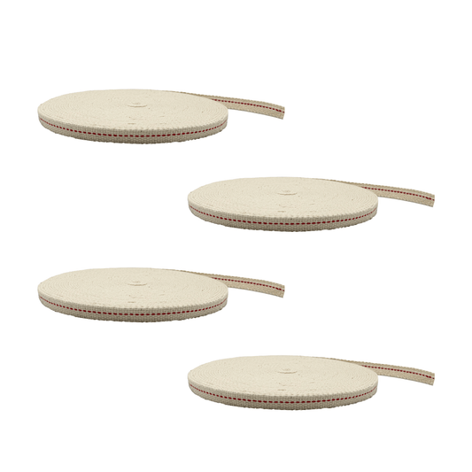 Light of Mine - 3/8" Inch 33' Foot, 100% Cotton Flat Wick - 4 Pack for Paraffin Oil, Kerosene Based Lanterns, and Oil Lamps with Genuine Red Stitch (3/8" - 33' Roll, 4pk)