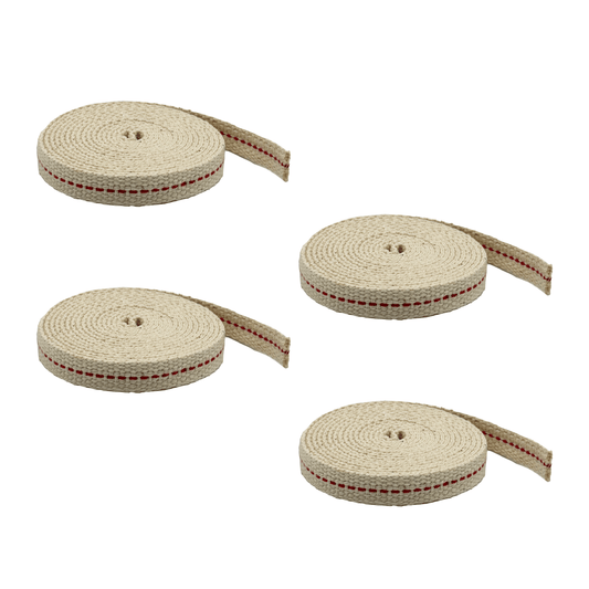 Light of Mine - 3/8" Inch 6' Foot, 100% Cotton Flat Wick - 4 Pack, for Paraffin Oil, Kerosene Based Lanterns, and Oil Lamps with Genuine Red Stitch (3/8" - 6' Roll, 4 Pack)