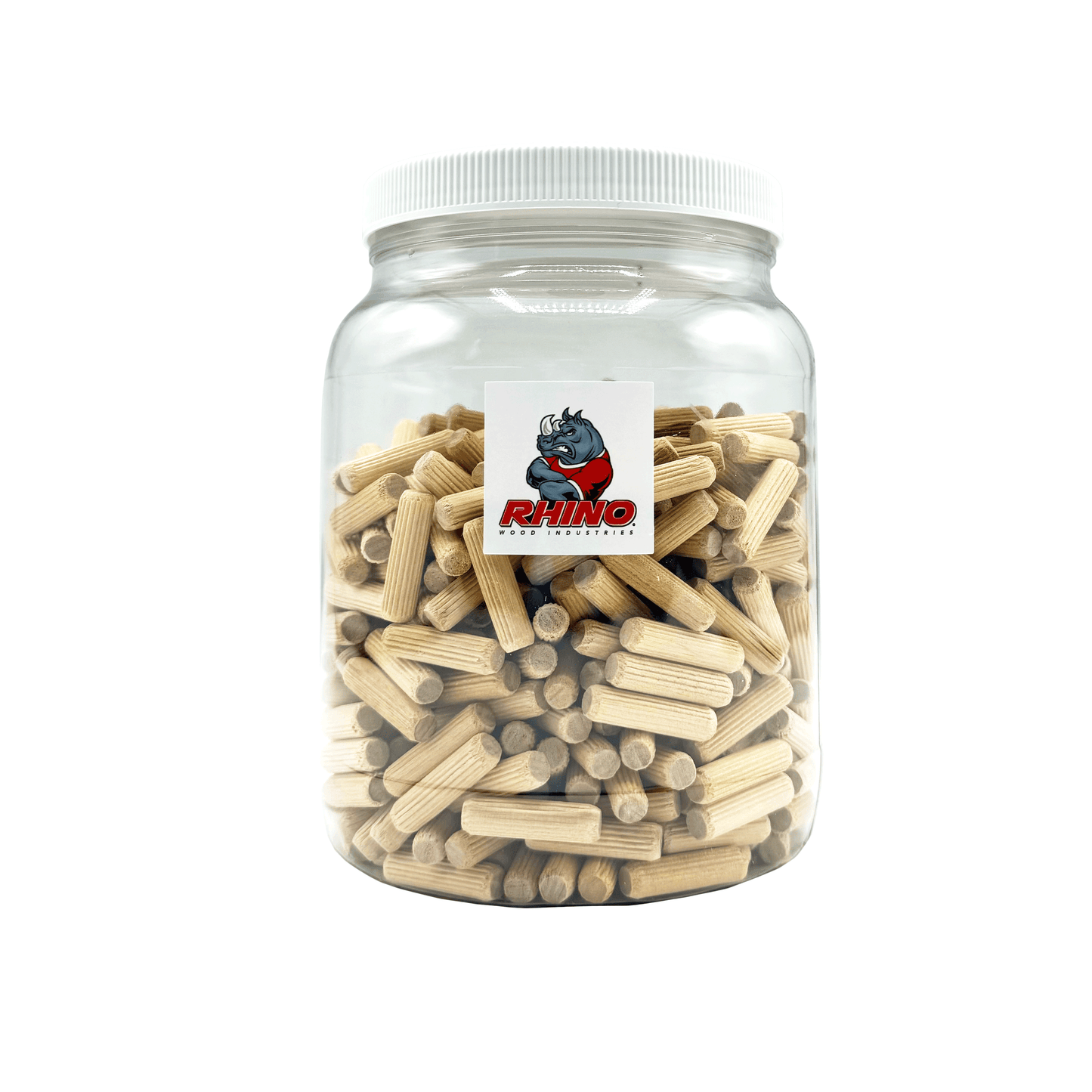 Rhino Wood Industries - 5/16" x 1 3/16" - 500 Pack Wooden Dowel Pins in Plastic Jar - Kiln Dried, Fluted, and Beveled (5/16" x 1 3/16", 500pk, Jar)