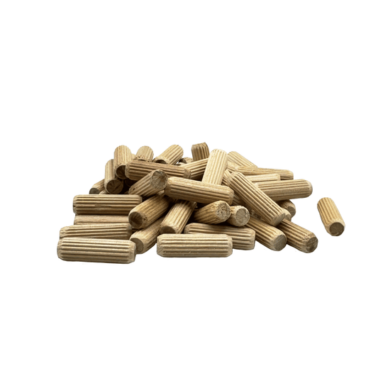 Rhino Wood Industries - 3/8" x 1 1/4" - 50 Pack Wooden Dowel Pins - Kiln Dried, Fluted, and Beveled (3/8" x 1 1/4", 50pk)