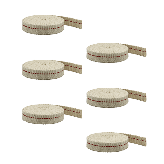 Light of Mine - 5/8" Inch 6' Foot, 100% Cotton Flat Wick - 6 Pack, for Paraffin Oil, Kerosene Based Lanterns, and Oil Lamps with Genuine Red Stitch (5/8" - 6' Roll, 6 Pack)