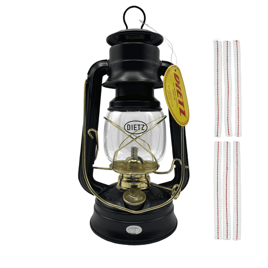 Light Of Mine - Dietz #76 Original Black with Gold Trim Oil Lantern with 1/2" Replacement Wick Strips (Black with Gold Trim)