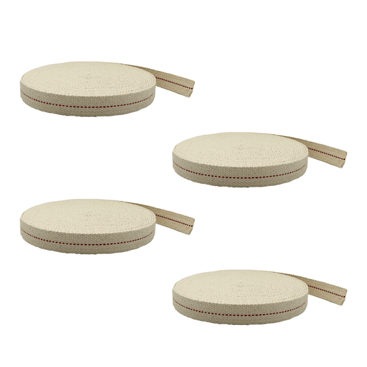 Light of Mine -7/8" Inch 33' Foot, 100% Cotton Flat Wick - 4 Pack for Paraffin Oil, Kerosene Based Lanterns, and Oil Lamps with Genuine Red Stitch (7/8" - 33' Roll, 4pk)