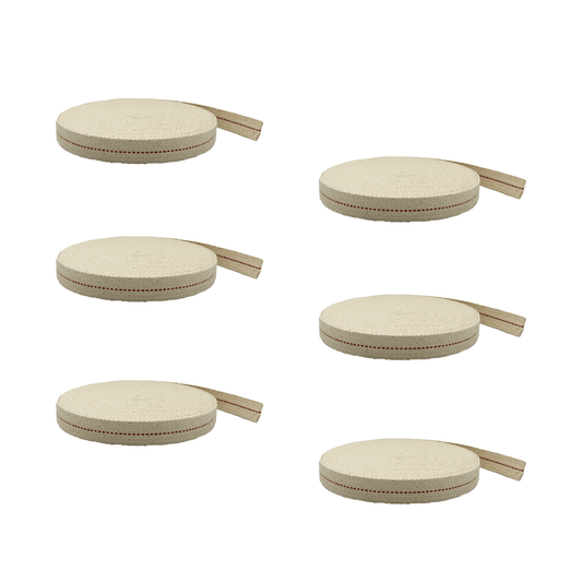Light of Mine - 7/8" Inch 33' Foot, 100% Cotton Flat Wick - 6 Pack for Paraffin Oil, Kerosene Based Lanterns, and Oil Lamps with Genuine Red Stitch (7/8" - 33' Roll, 6pk)