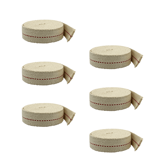 Light of Mine - 7/8" Inch 6' Foot, 100% Cotton Flat Wick - 6 Pack, for Paraffin Oil, Kerosene Based Lanterns, and Oil Lamps with Genuine Red Stitch (7/8" - 6' Roll, 6 Pack)
